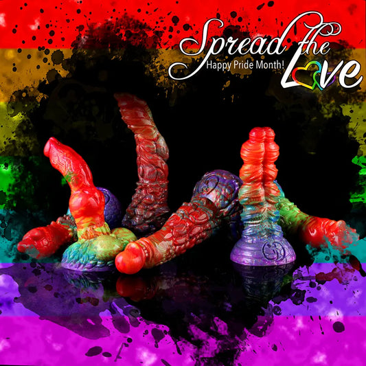 Volcano Pride rainbow silicone fantasy dildos handmade by Love Smiths