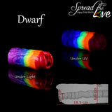 Dwarf Layered Pride silicone masturbator with UV-reactive rainbow design