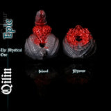 Grinder fantasy Qilin en silicone, couleur Épique rouge et grise, présentant les modèles texturés Beloved et Mignonne