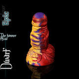 Dwarf dildo Epic colour version by Love Smiths featuring marbled red, yellow and purple silicone with hammer-head tip and detailed dwarf beard base.