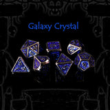 Galaxy Crystal fantasy metal dice set with silver celestial crystal design