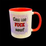 White ceramic mug with red handle and I Love You heart design
