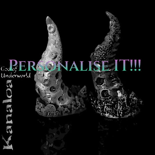 Uncoloured Kanaloa tentacle fantasy dildo models with “Personalise It” text indicating custom colour options available from Love Smiths.