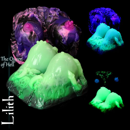Lilith Universal Masturbator for Boobjob in Epic and Legendary colours, fantasy silicone breast masturbator with glow-in-the-dark details
