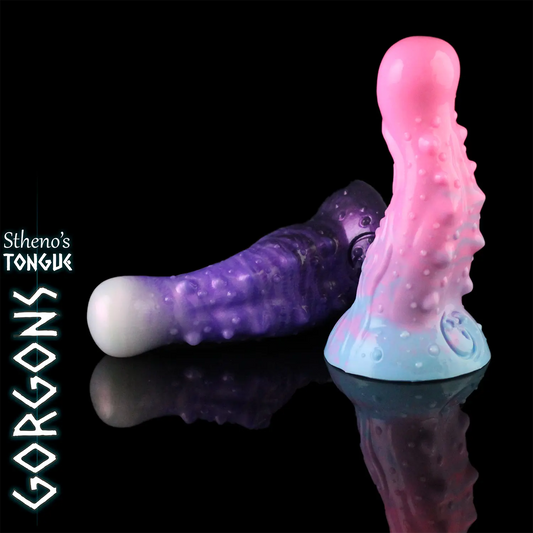 Gorgon’s Stheno’s Tongue fantasy dildo in pastel and purple hues – textured design with raised details.