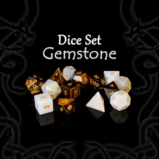Fantasy gemstone dice set for Dungeons and Dragons tabletop RPG games