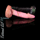 Tattooed Elf fantasy dildo by Love Smiths – pink and black colour variants with carved elven patterns.