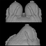 Seitenansicht des universellen Lilith-Brustmasturbators mit modellierter Silikonstruktur, Klauendetails und Fantasy-Körperdesign