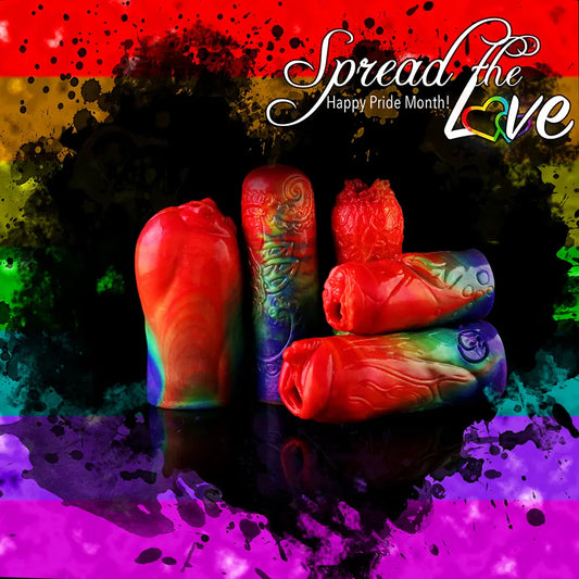 Volcano Pride rainbow silicone masturbators handmade by Love Smiths