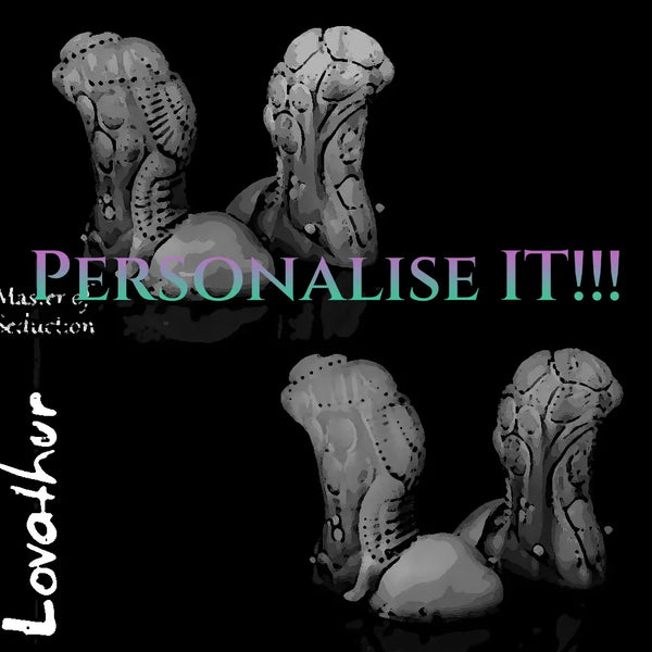 Lovathur personalizowany dildo fantasy z “Spersonalizuj” text pokazujące personalizowany Lovathur obcy silikonowa zabawka Love Smiths.