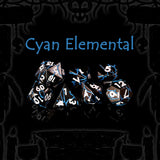 Cyan Elemental blue metal dice set inspired by water magic for D&D wizards