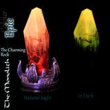 Monolith Epic colour crystal dildo glowing in natural light and dark, faceted crystal fantasy toy with alien crown base by Love Smiths.