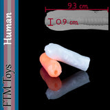 Human fantasy silicone mini stroker for FTM and AFAB anatomy, measuring 9.3 cm long with a 0.9 cm opening