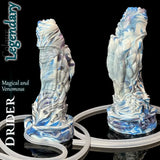 Drider fantasy dildo in blue-white legendary colour with attached tube for lube flow.