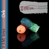 Ork fantasy gender-affirming silicone mini stroker with scaled texture and 1 cm internal opening