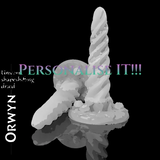 Personalisation preview of Orwyn Unicorn Shape-Shifting Druid silicone dildo with custom colour concept displayed on black background and “Personalise It” text overlay.
