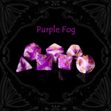 Lila Fog acrylic tärningar set med royal violet och vit fantasy mist design