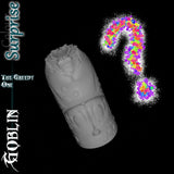 Surprise custom-colour Goblin silicone masturbator shown as a 3D model with sculpted fantasy details and a mystery colour symbol