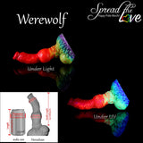 Werewolf Volcano Pride rainbow silicone dildo with knot and suction cup